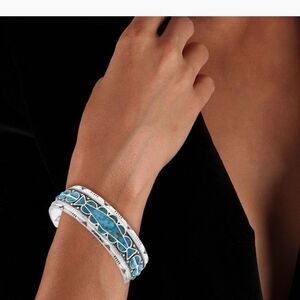 Blue Geniune Turquoise Inlay Sterling Silver Cuff Bracelet BNWT